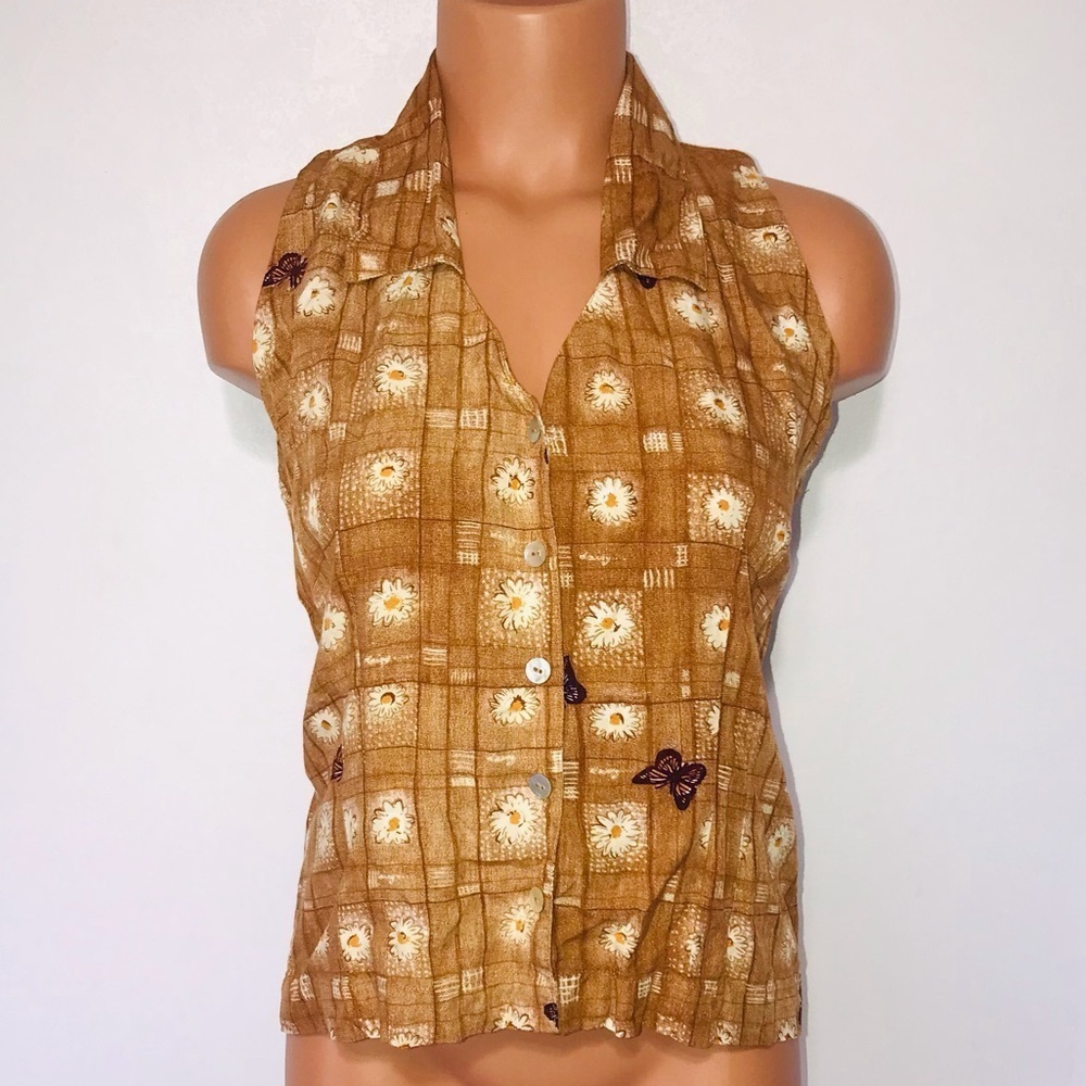 Vintage Daisies & Butterflies Buttondown Tank Size Medium